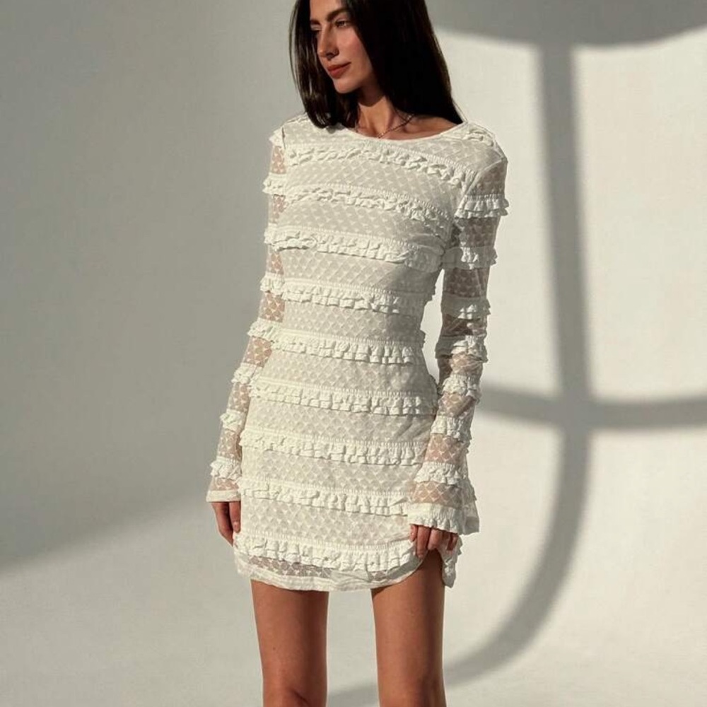 SHEIN White Ruffle Long Sleeve Dress
